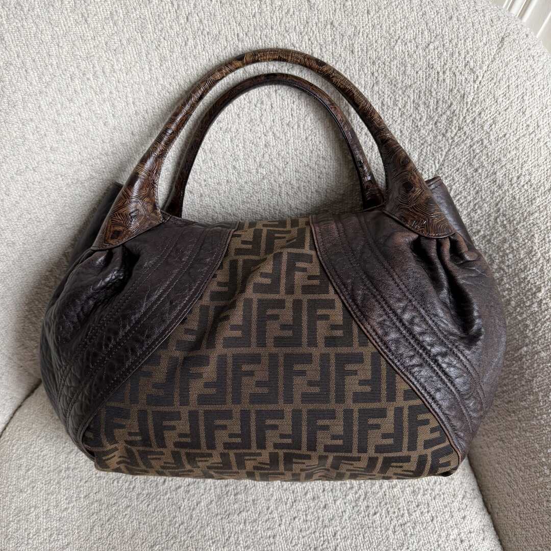 Fendi Zucca Spy Dark Brown Leather Handbag