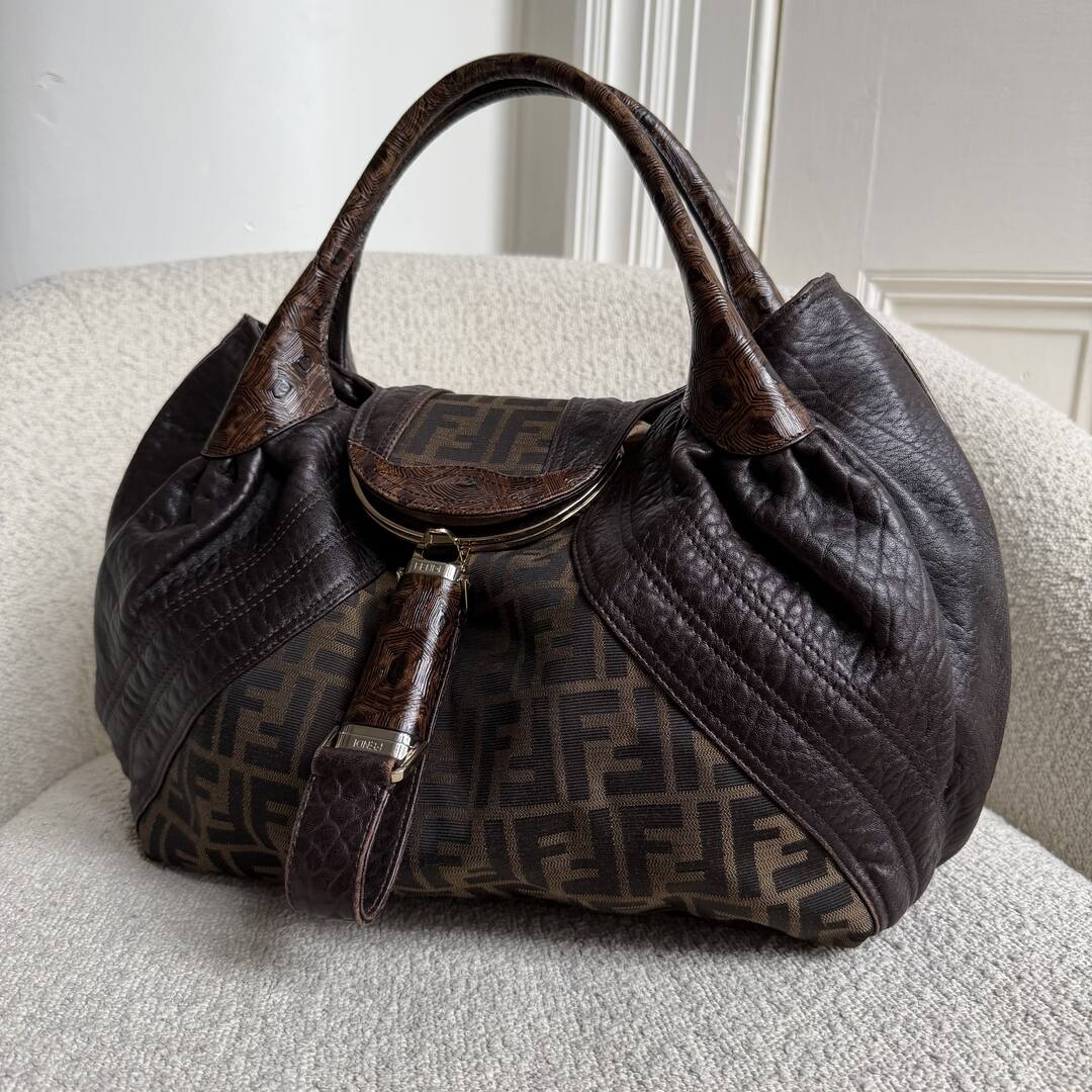 Fendi Zucca Spy Dark Brown Leather Handbag