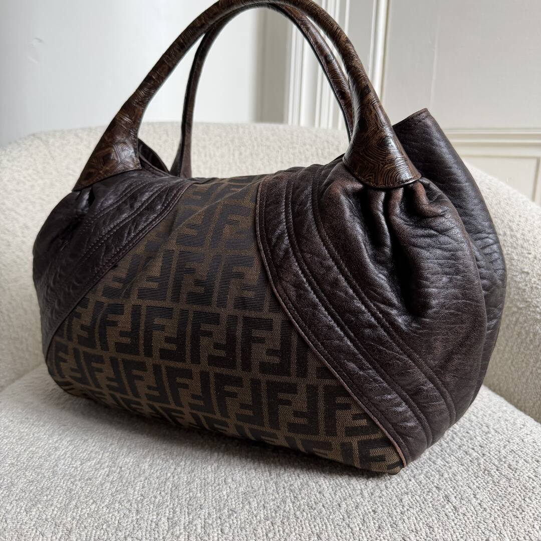 Fendi Zucca Spy Dark Brown Leather Handbag