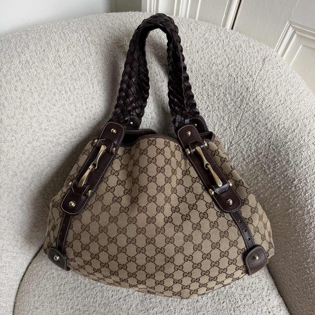 Gucci GG Canvas Horsebit Brown Tote Bag