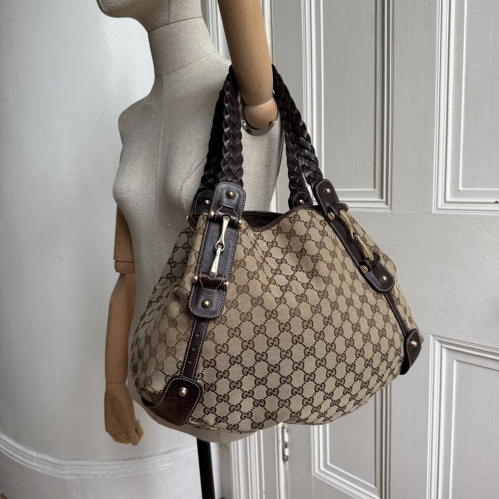 Gucci GG Canvas Horsebit Brown Tote Bag