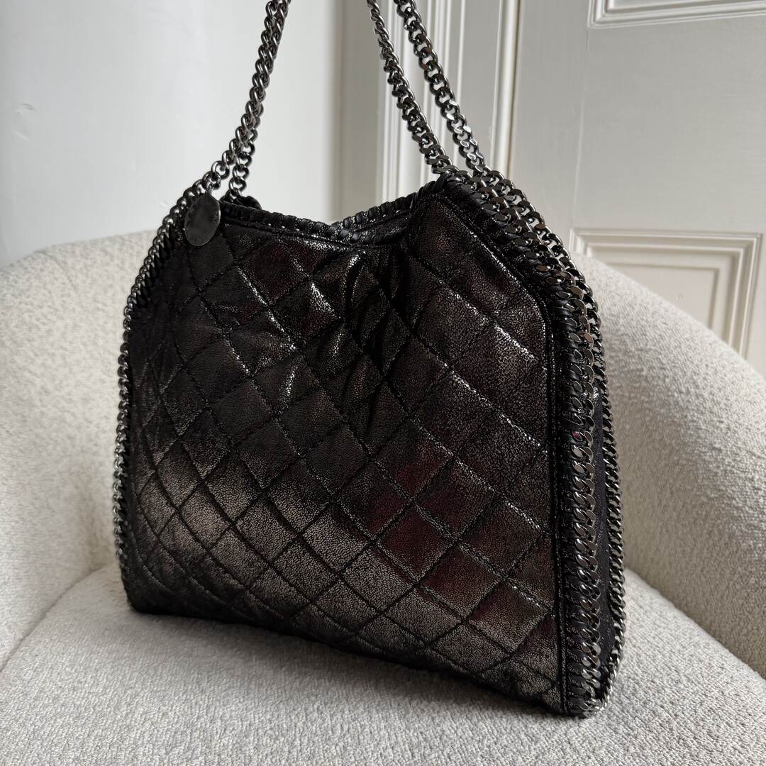 Stella McCartney Falabella Chain Quilted Metallic Silver Tote Bag