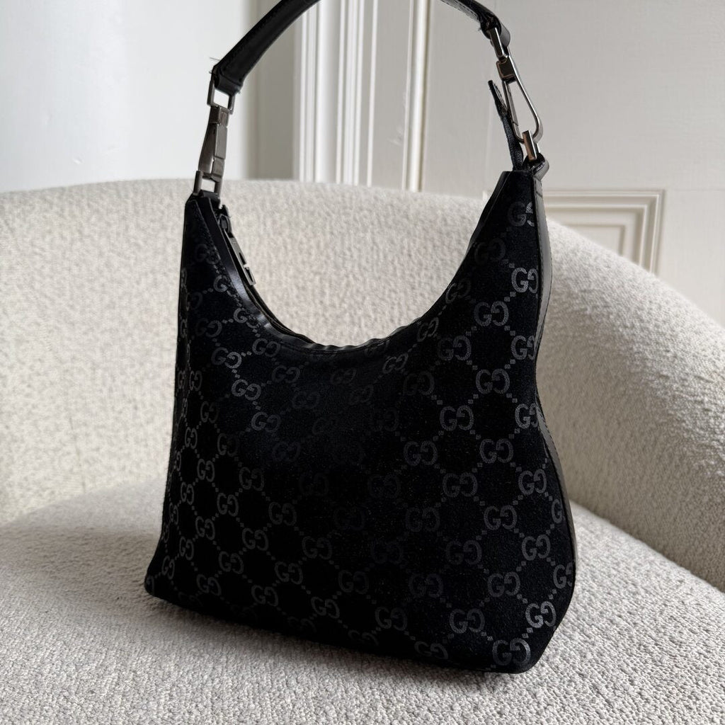 Gucci GG Monogram Suede Navy Shoulder Bag