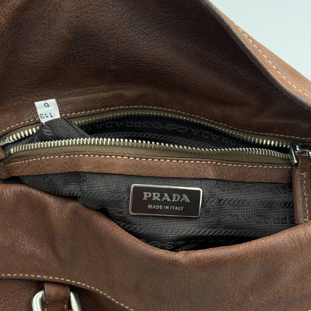 Prada Vitello Easy Leather Brown Shoulder Bag