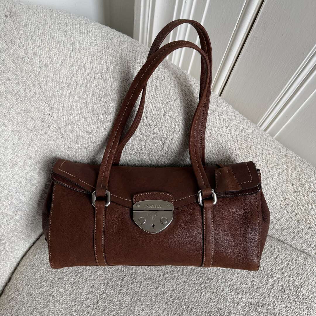 Prada Vitello Easy Leather Brown Shoulder Bag
