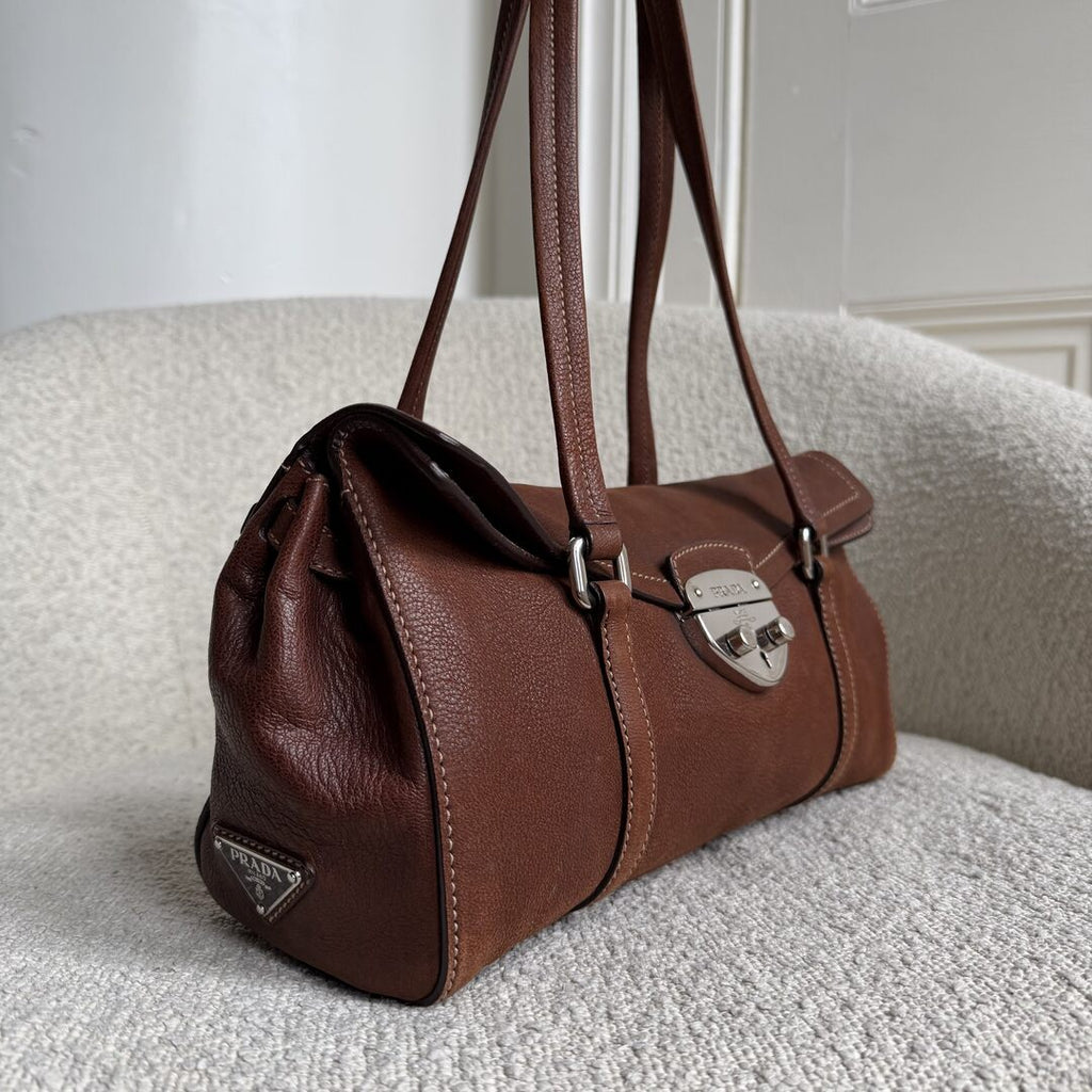 Prada Vitello Easy Leather Brown Shoulder Bag