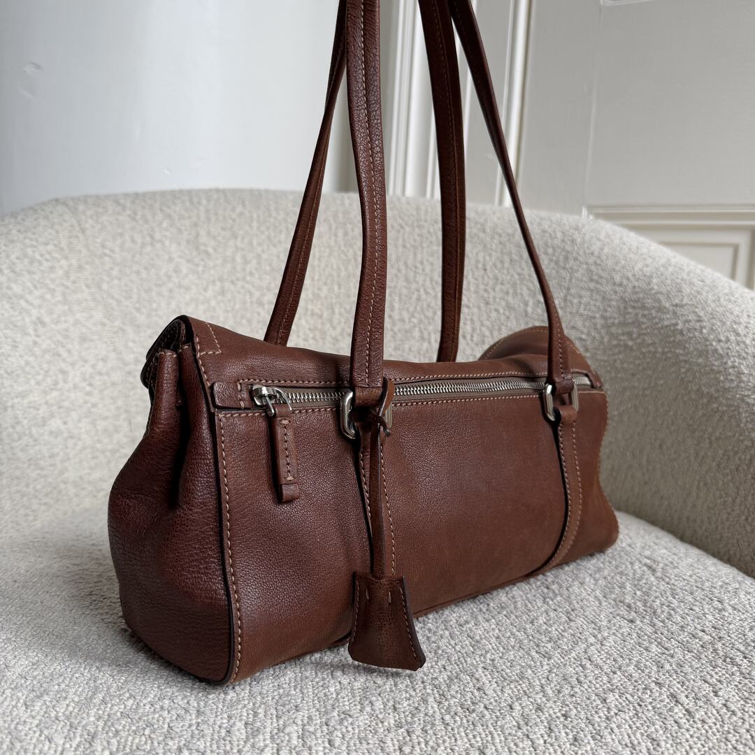 Prada Vitello Easy Leather Brown Shoulder Bag
