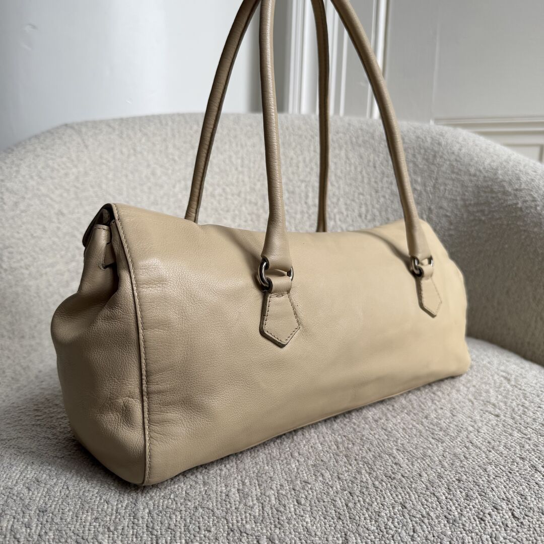 Prada Vitello Easy Leather Beige Shoulder Bag