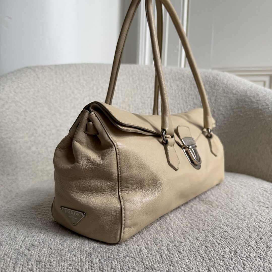 Prada Vitello Easy Leather Beige Shoulder Bag