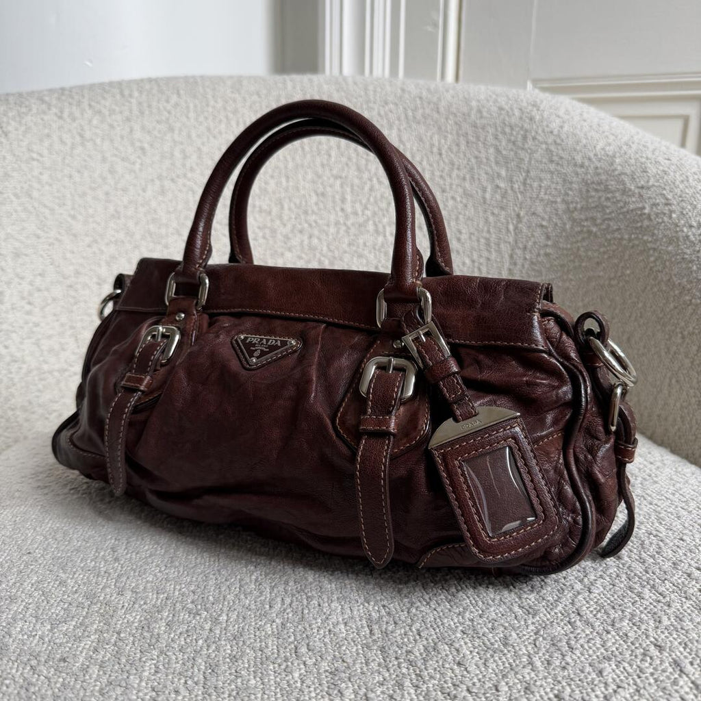 2006 Prada Vitello Chocolate Brown Leather Handbag
