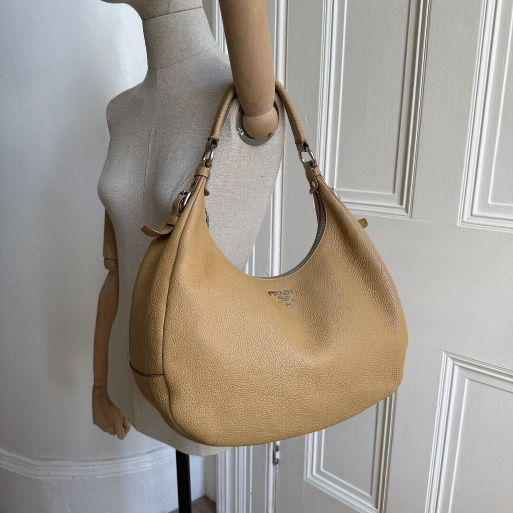 Prada Vitello Daino Camel Leather Shoulder Bag
