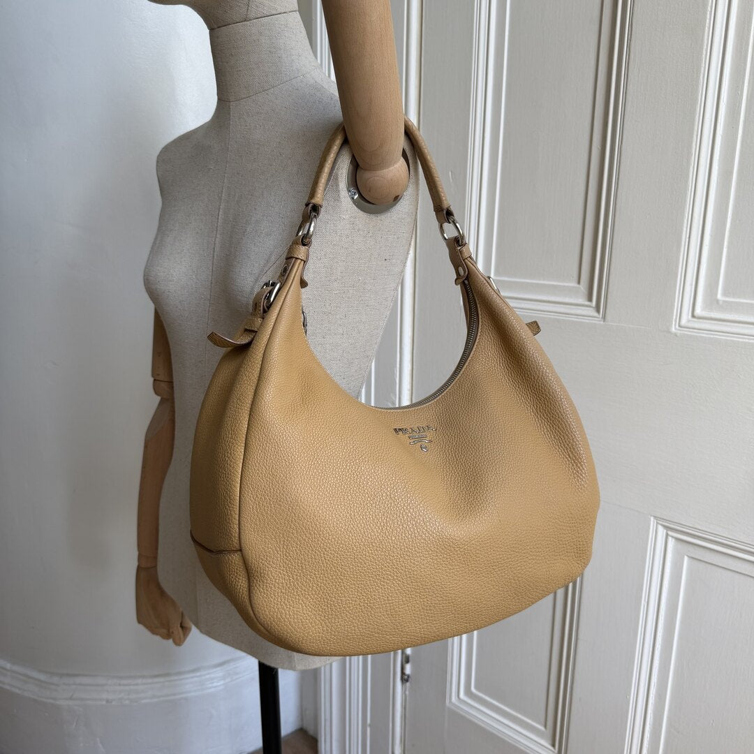 Prada Vitello Daino Camel Leather Shoulder Bag