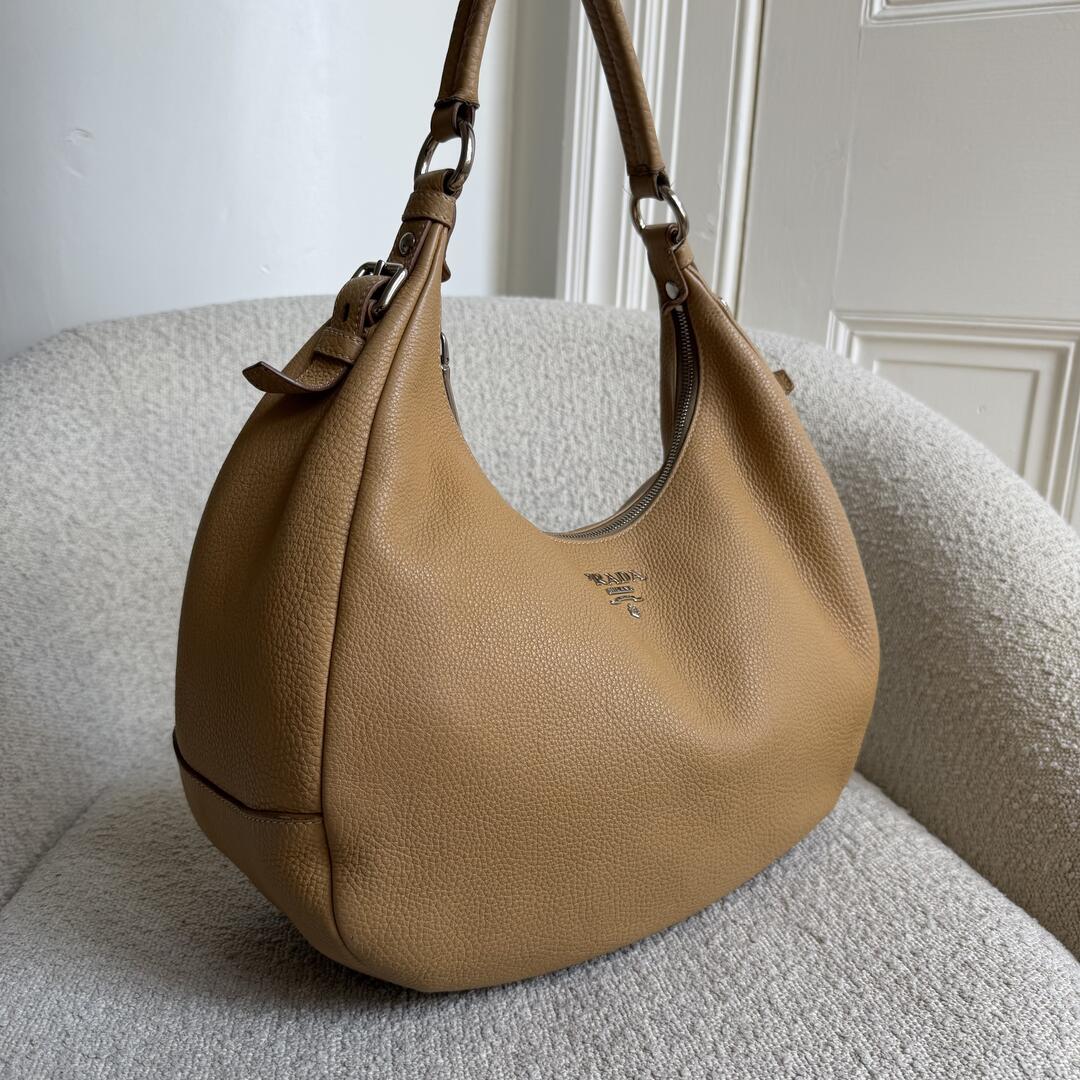 Prada Vitello Daino Camel Leather Shoulder Bag