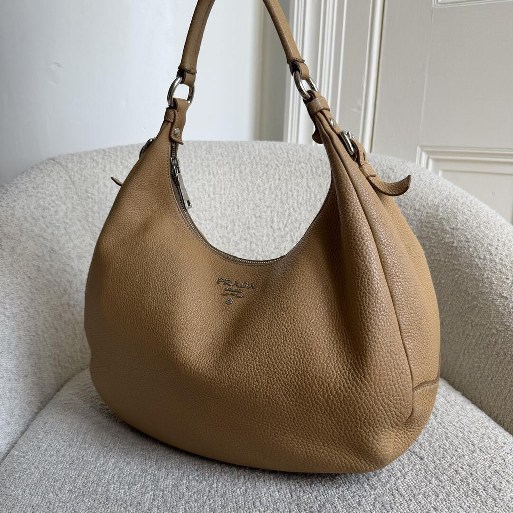 Prada Vitello Daino Camel Leather Shoulder Bag