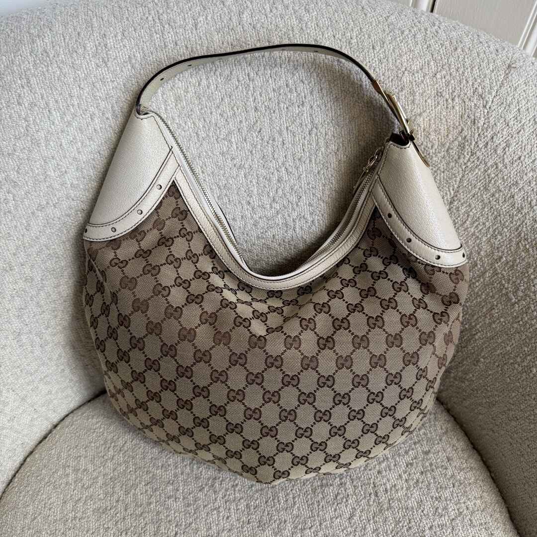 Gucci GG Canvas Glam Hobo White Shoulder Bag