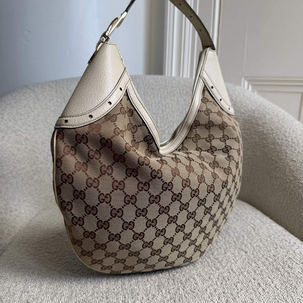 Gucci GG Canvas Glam Hobo White Shoulder Bag