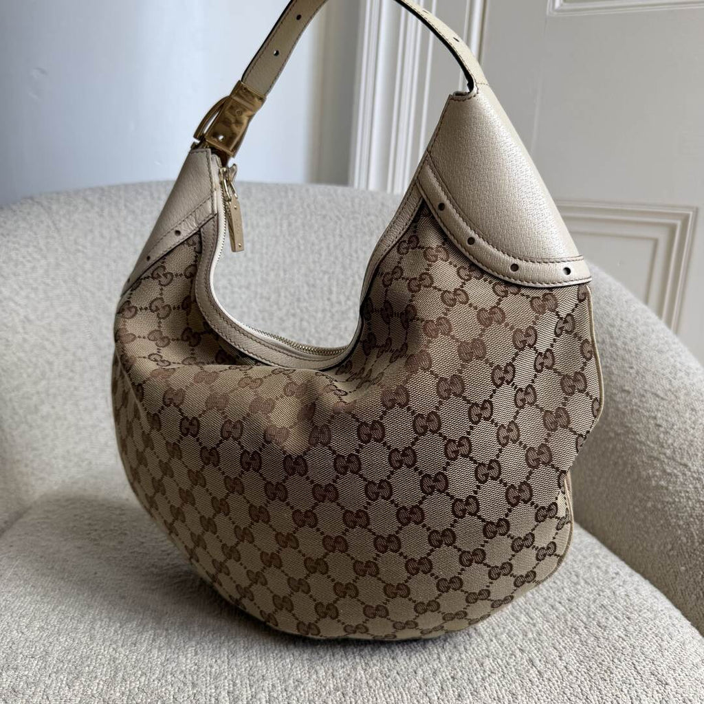 Gucci GG Canvas Glam Hobo White Shoulder Bag