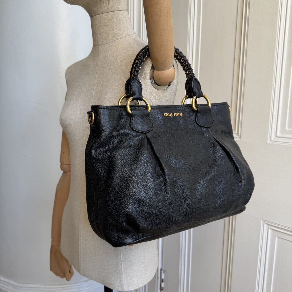 Miu Miu Vitello Leather Black Shoulder Bag