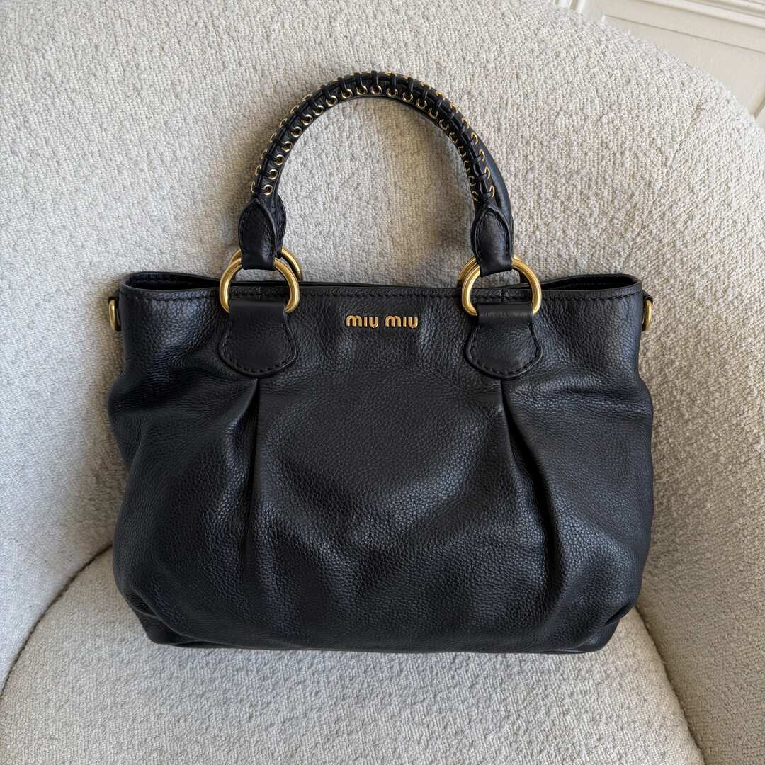 Miu Miu Vitello Leather Black Shoulder Bag