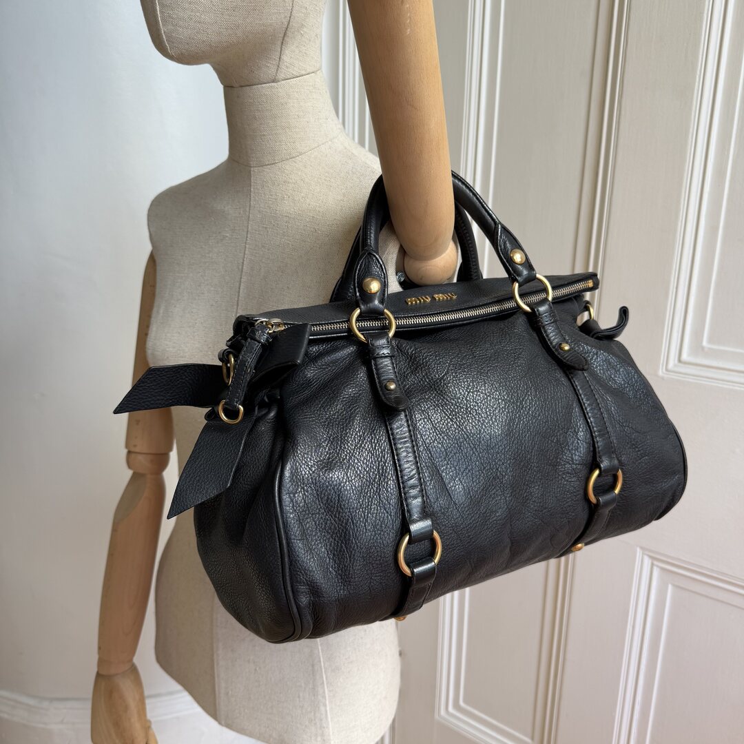 Miu Miu Vitello Lux Black Leather Handbag
