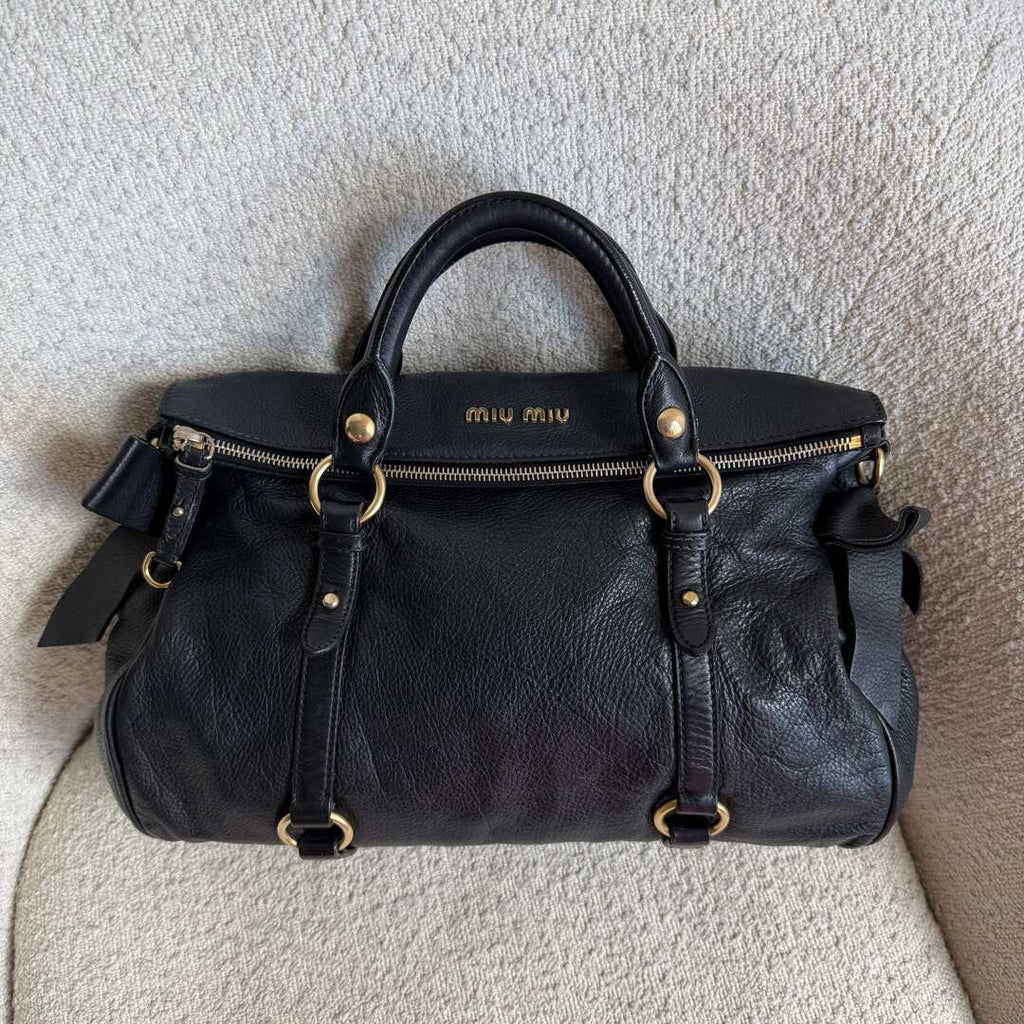 Miu Miu Vitello Lux Black Leather Handbag