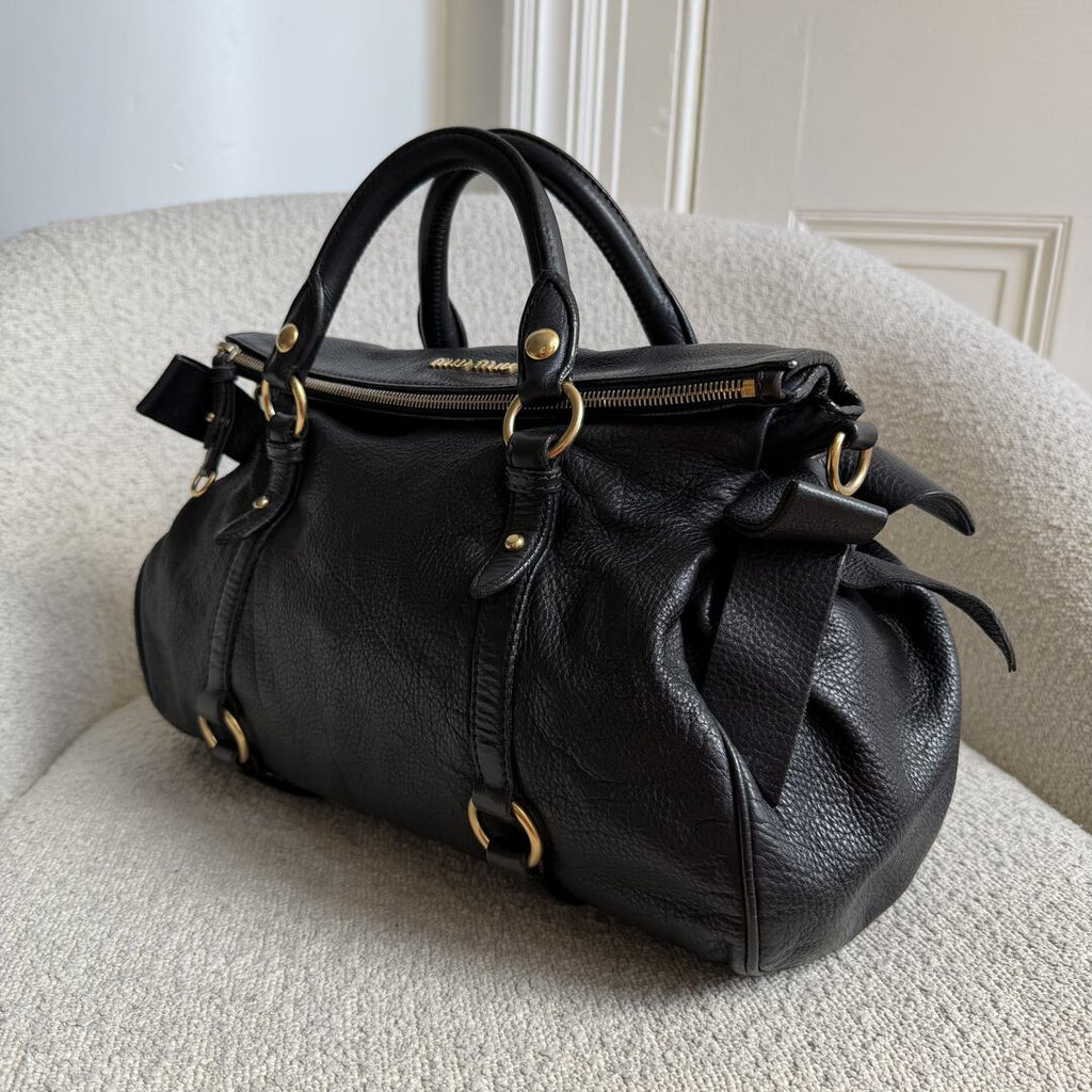 Miu Miu Vitello Lux Black Leather Handbag
