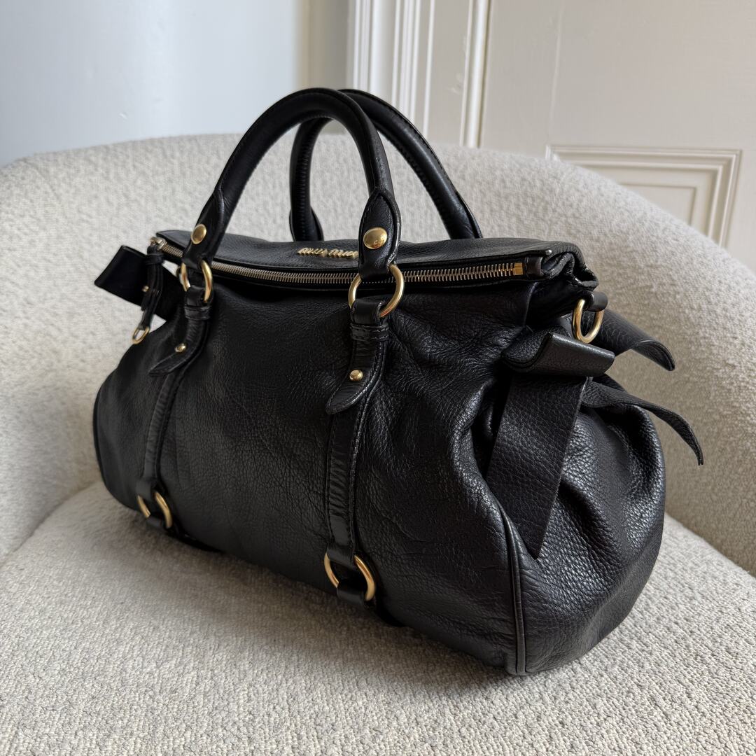 Miu Miu Vitello Lux Black Leather Handbag