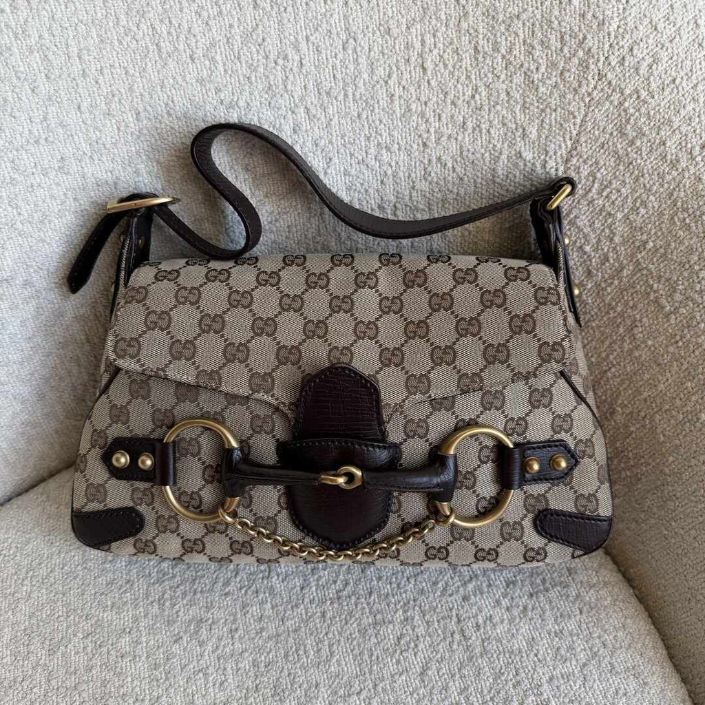 Gucci GG Canvas Horsebit Chain Brown Shoulder Bag