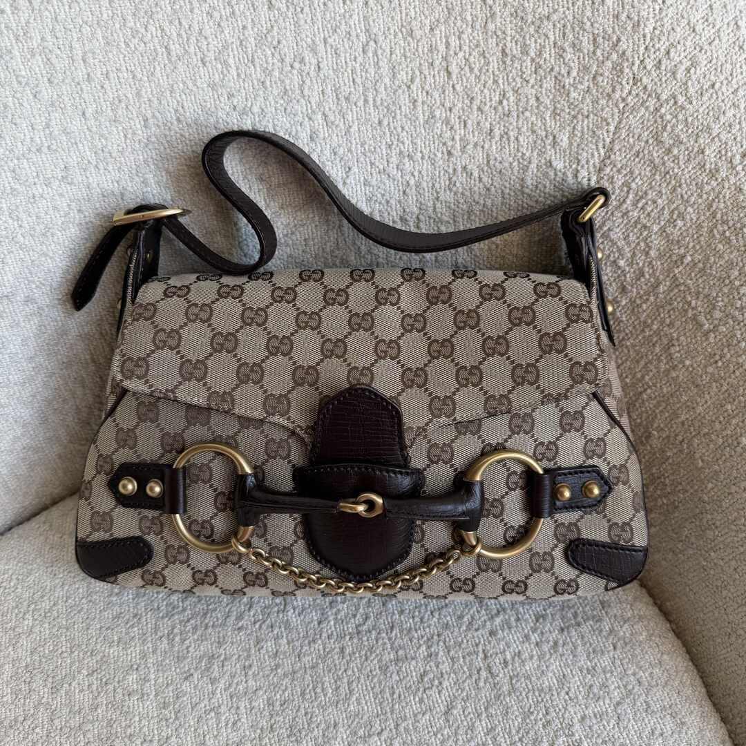 Gucci GG Canvas Horsebit Chain Brown Shoulder Bag