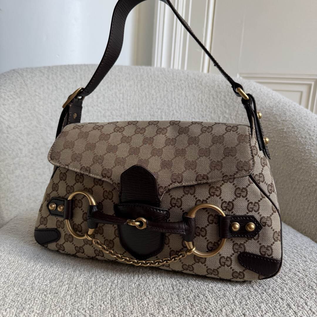 Gucci GG Canvas Horsebit Chain Brown Shoulder Bag