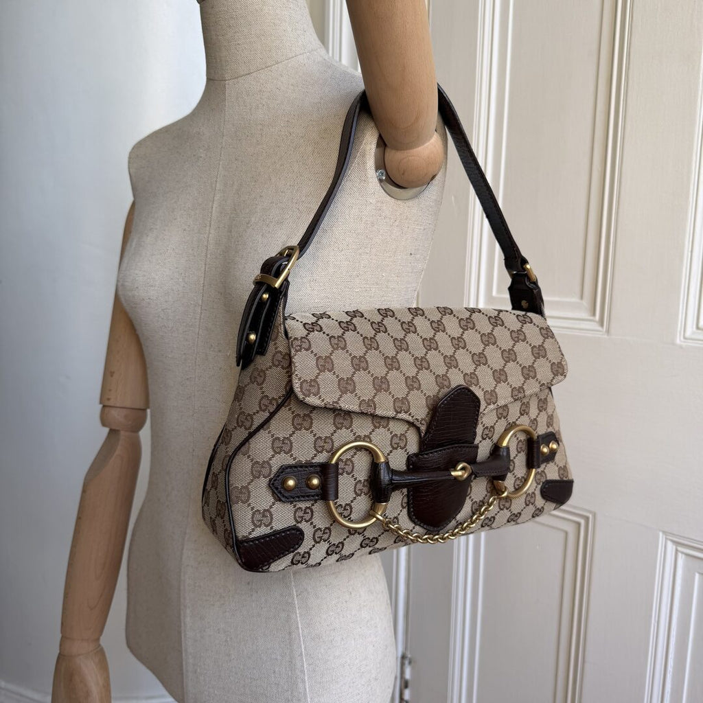 Gucci GG Canvas Horsebit Chain Brown Shoulder Bag