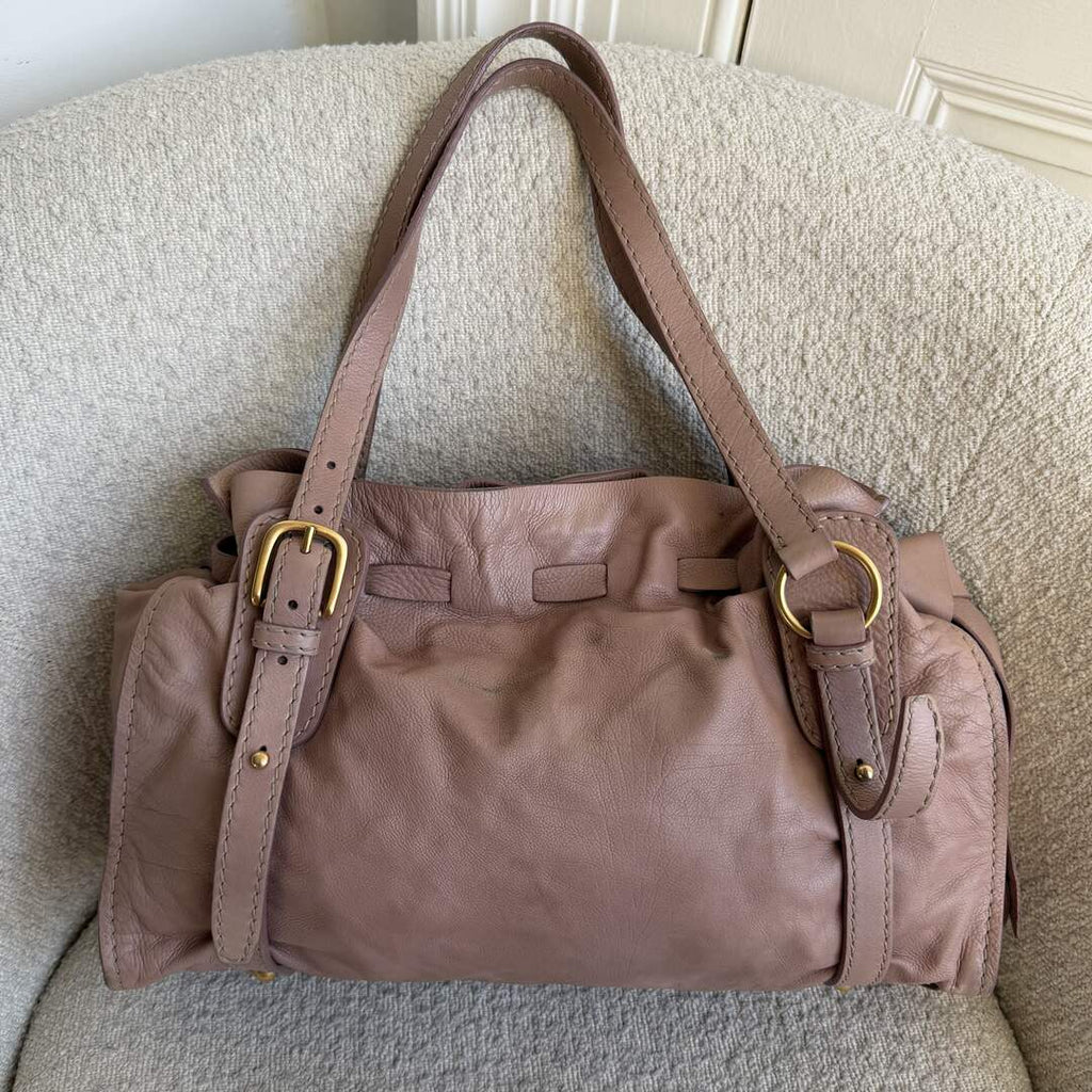 Miu Miu Vitello Leather Nude Tote Bag