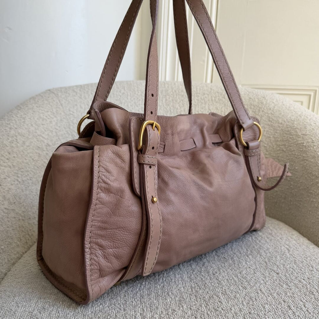 Miu Miu Vitello Leather Nude Tote Bag