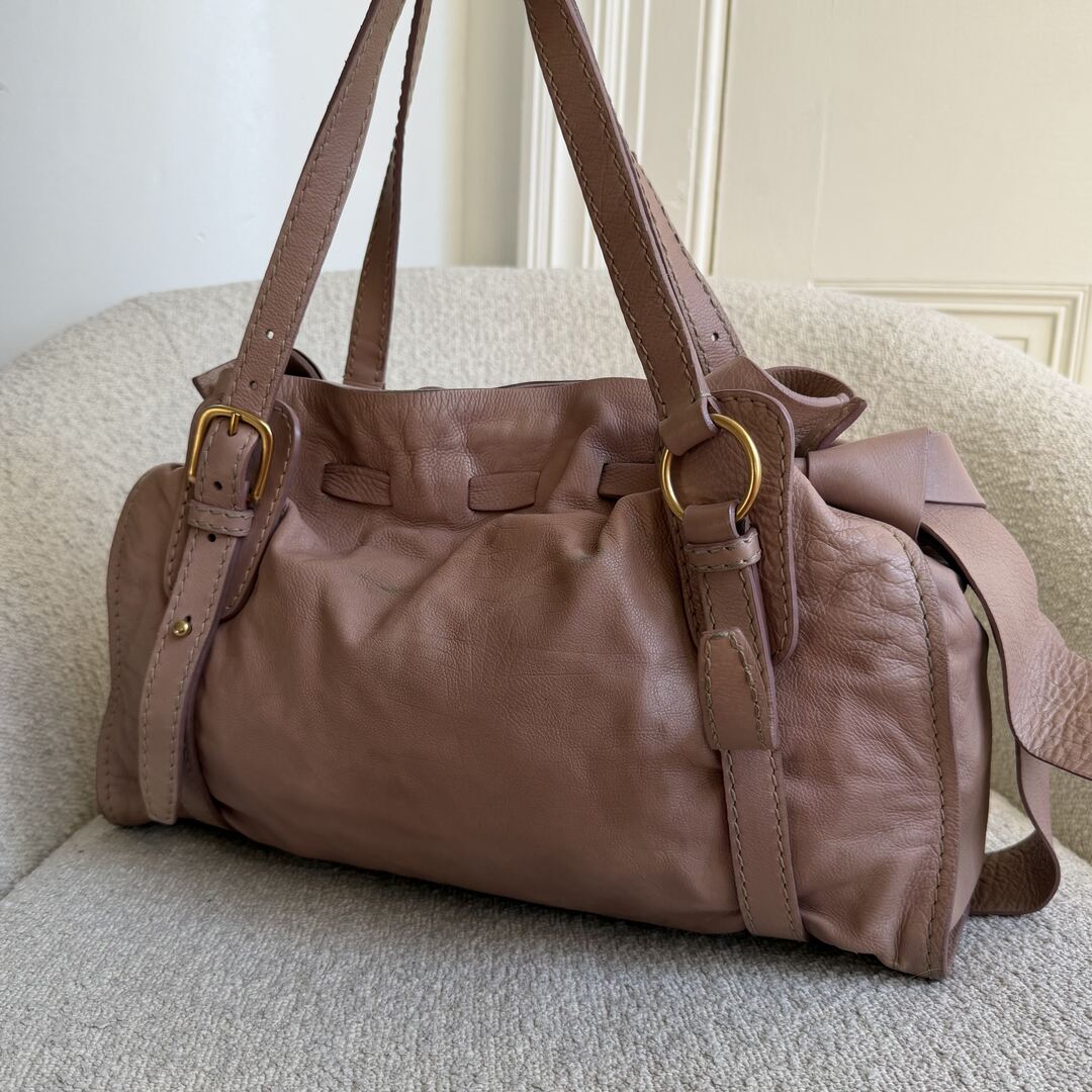 Miu Miu Vitello Leather Nude Tote Bag