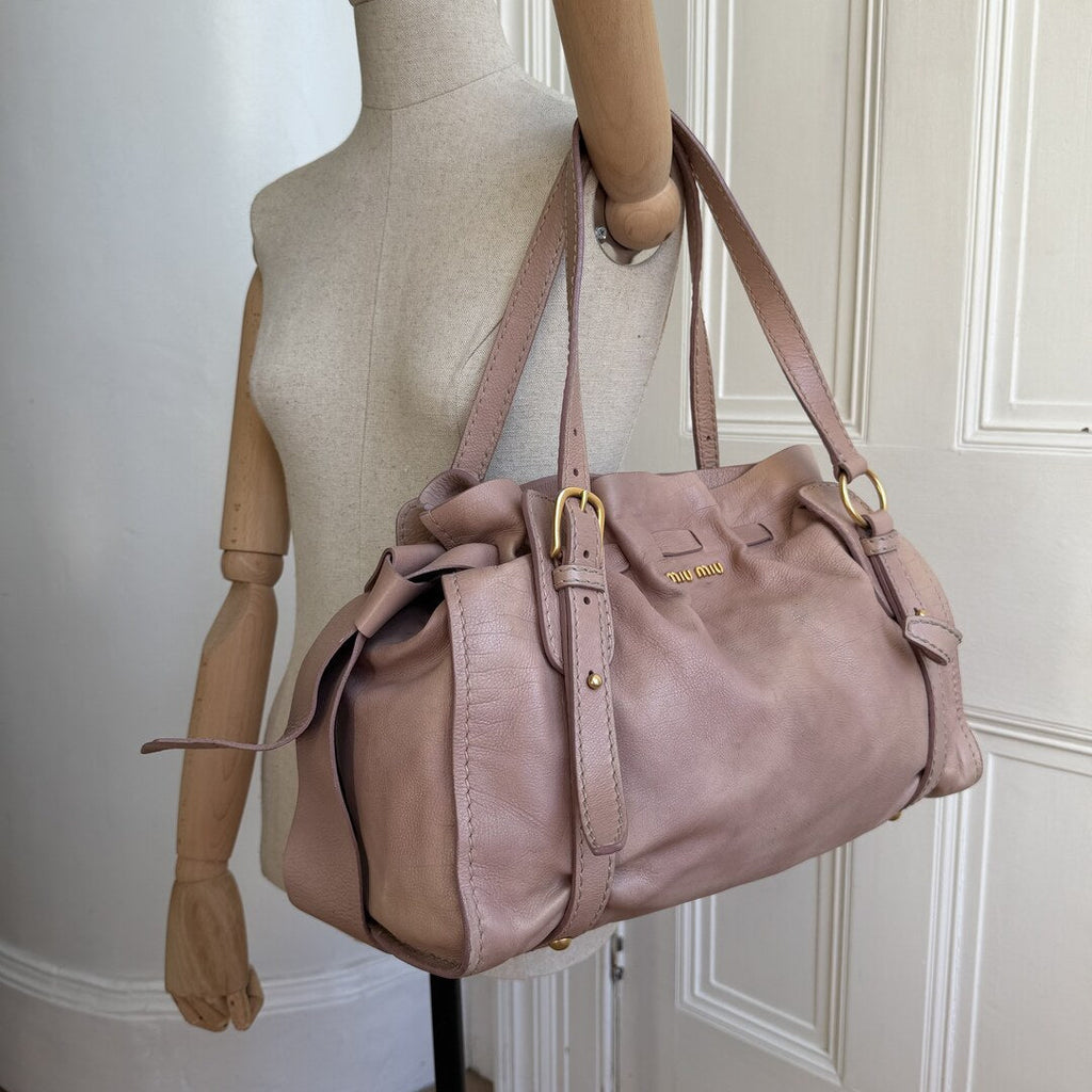 Miu Miu Vitello Leather Nude Tote Bag