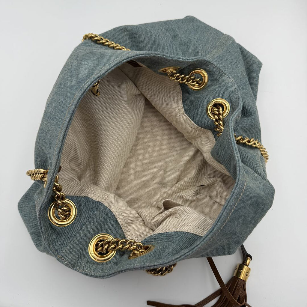 Gucci Soho Chain Denim Blue Tote Bag