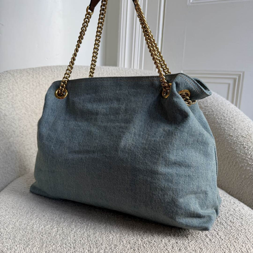 Gucci Soho Chain Denim Blue Tote Bag