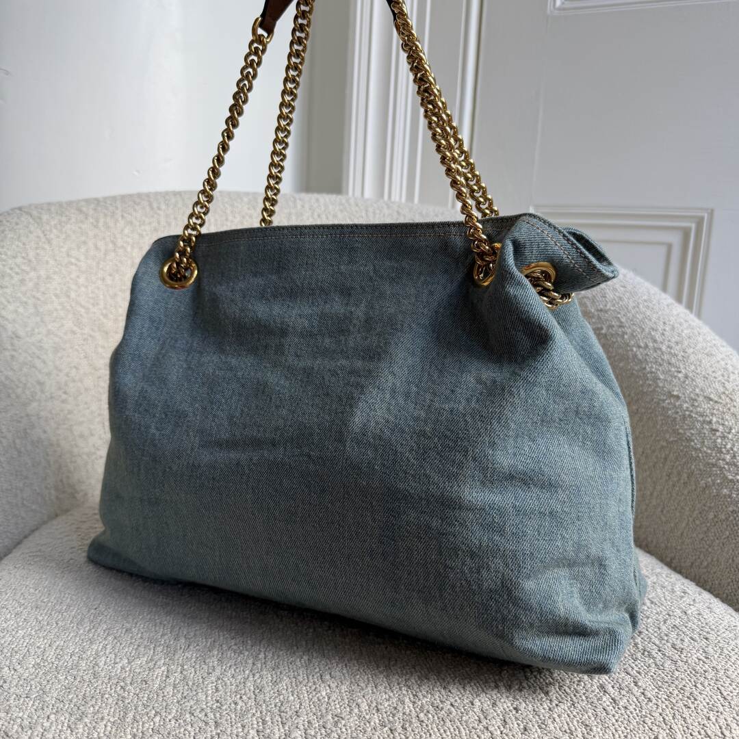 Gucci Soho Chain Denim Blue Tote Bag