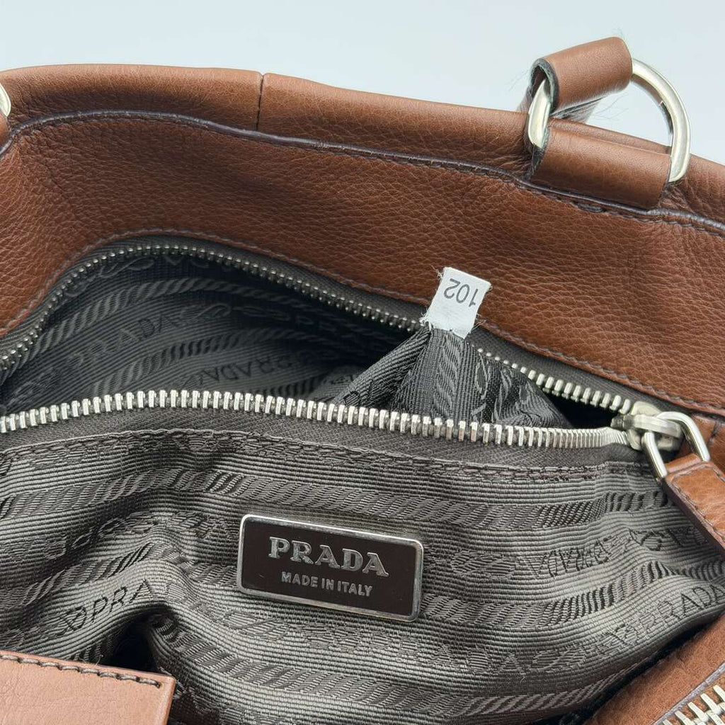 Prada Vitello Daino Leather Brown Tote Bag
