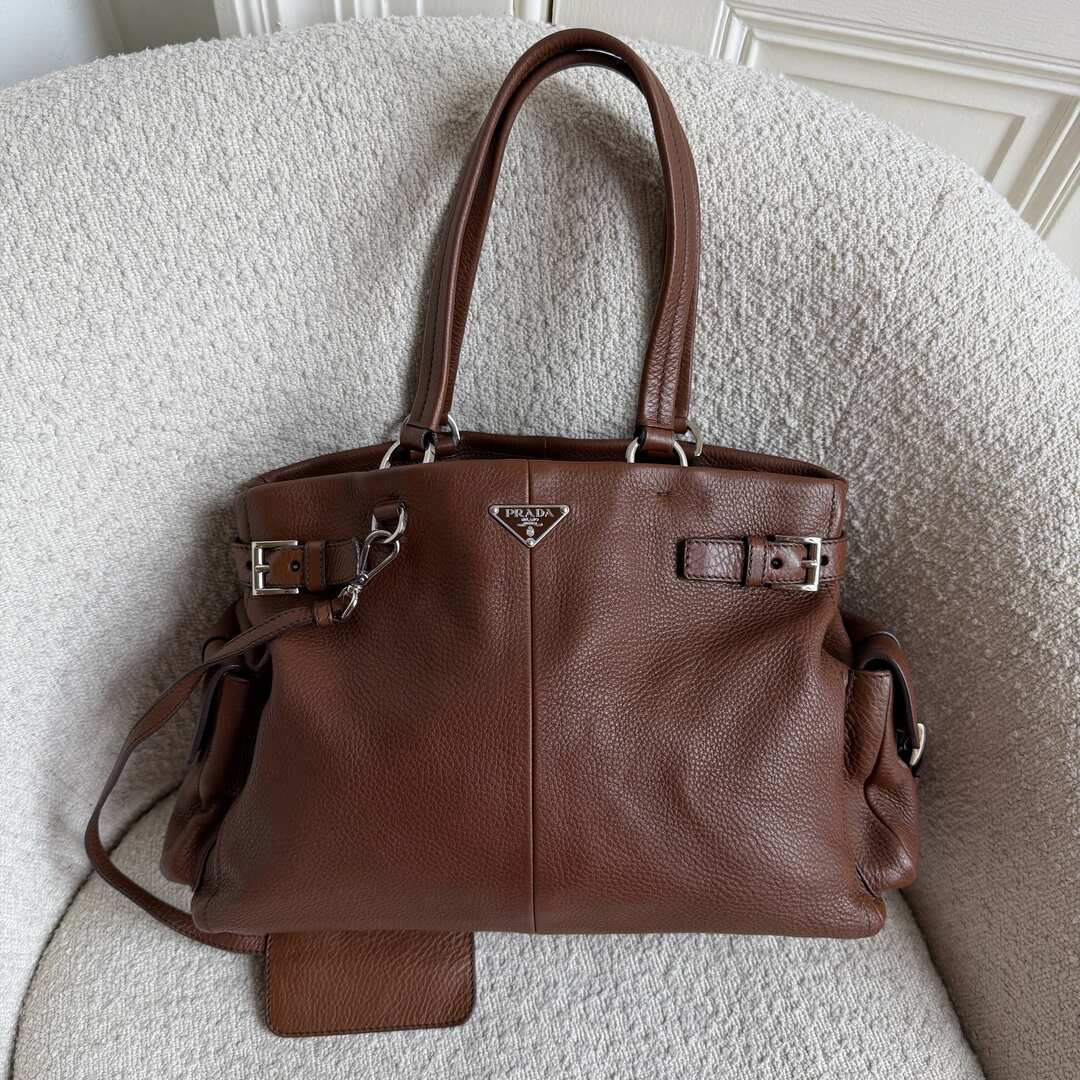Prada Vitello Daino Leather Brown Tote Bag