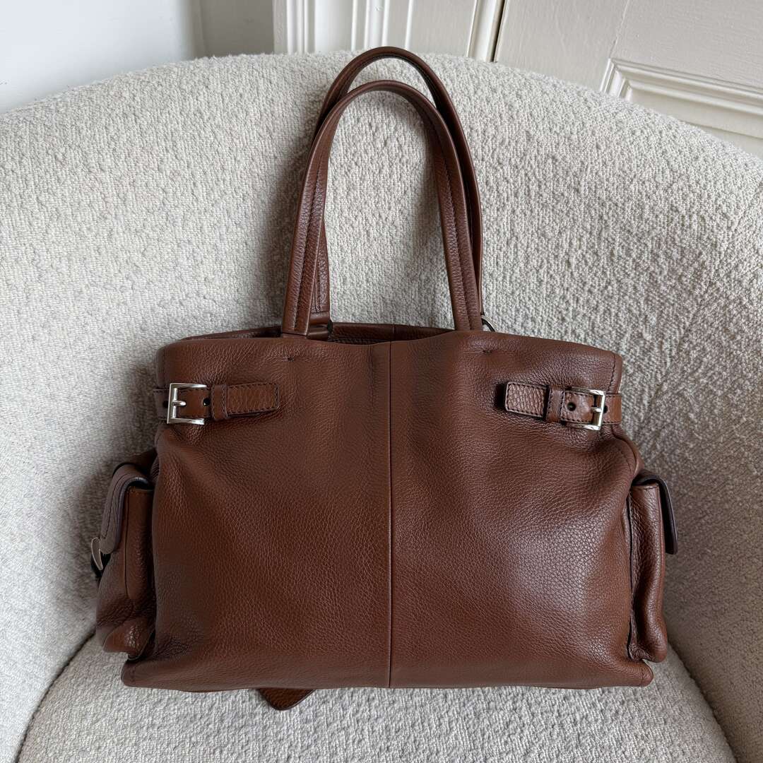 Prada Vitello Daino Leather Brown Tote Bag