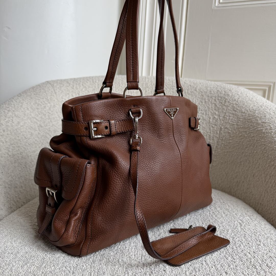 Prada Vitello Daino Leather Brown Tote Bag
