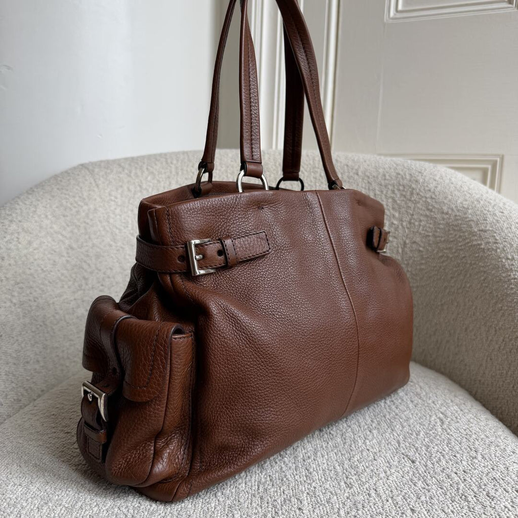 Prada Vitello Daino Leather Brown Tote Bag