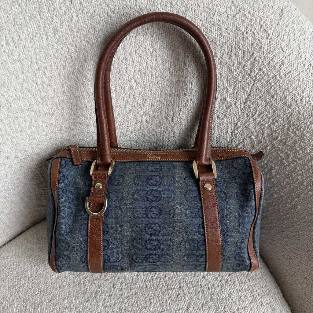 Gucci GG Denim Mini Abbey Boston Shoulder Bag