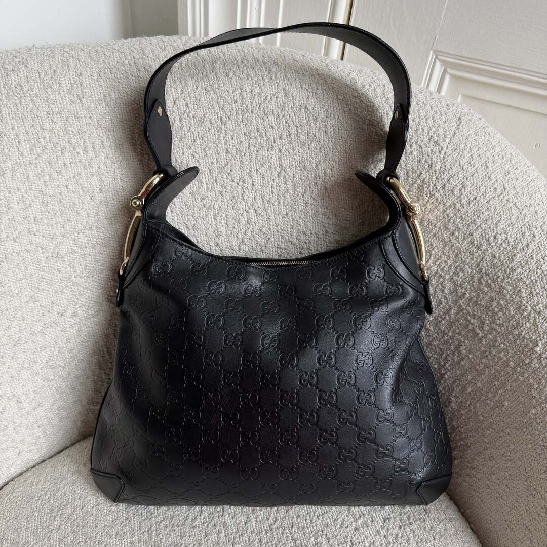 Gucci Guccissima GG Horsebit Black Shoulder Bag