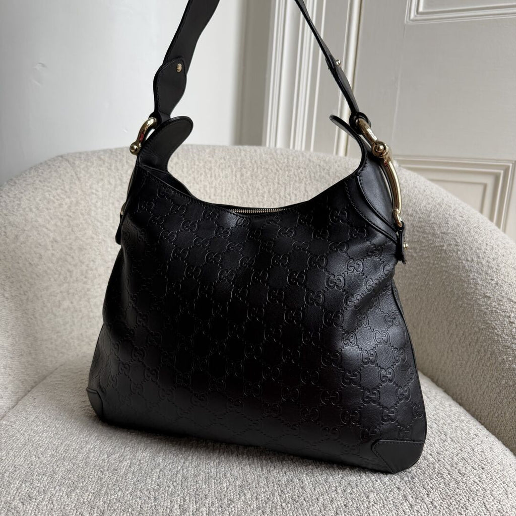 Gucci Guccissima GG Horsebit Black Shoulder Bag