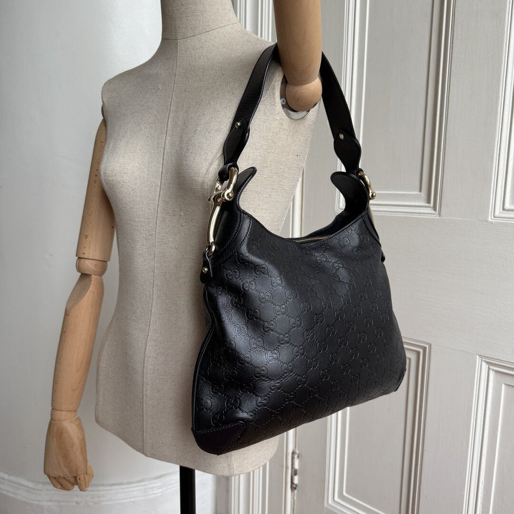 Gucci Guccissima GG Horsebit Black Shoulder Bag