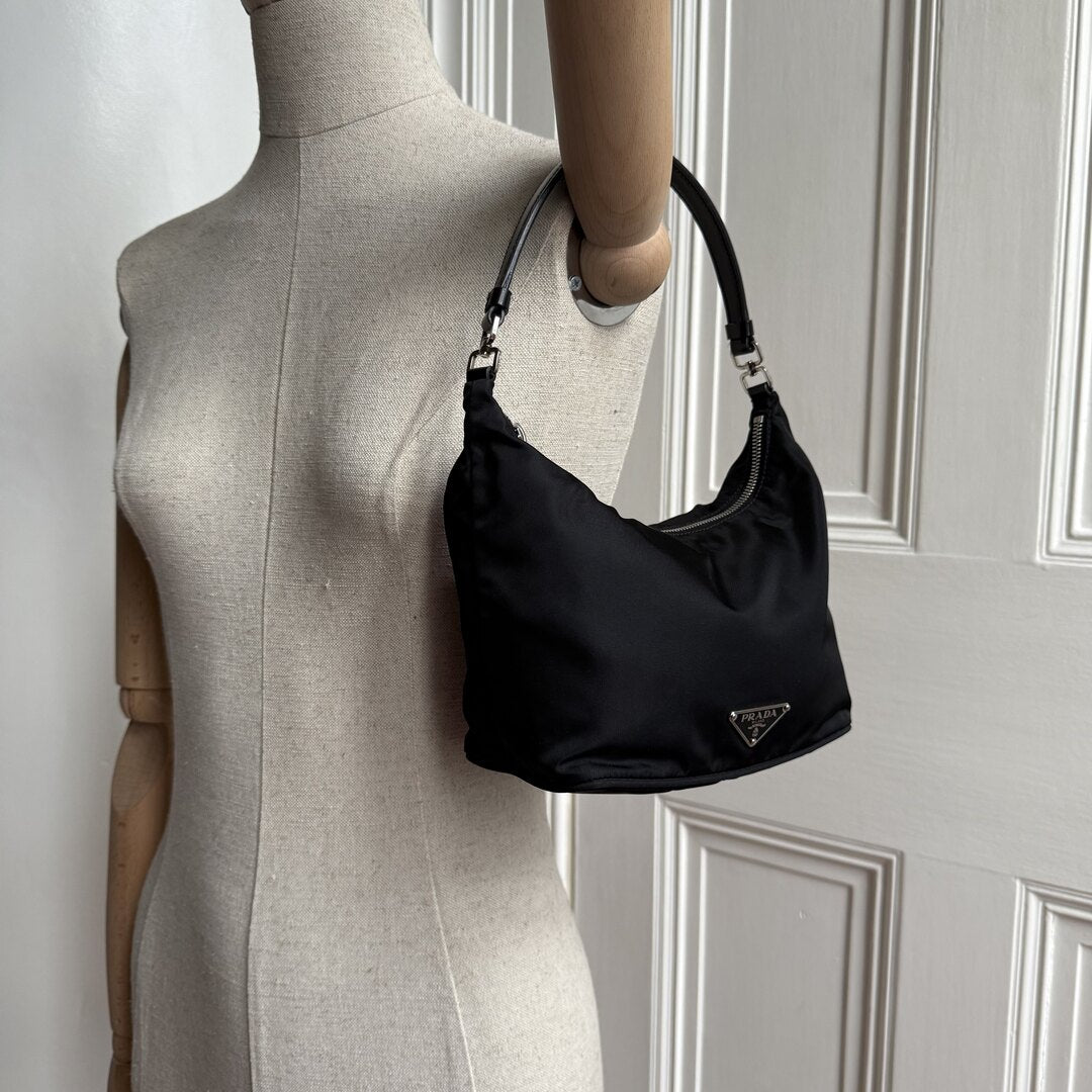 Prada Tessuto Hobo Nylon Black Mini Shoulder Bag