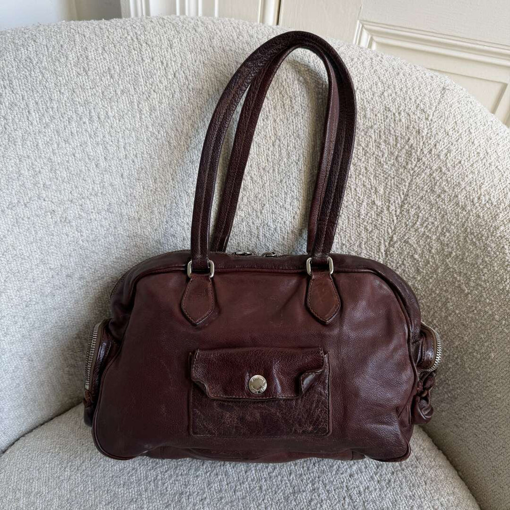 2006 Prada Washed Bauletto Brown Leather Shoulder Bag