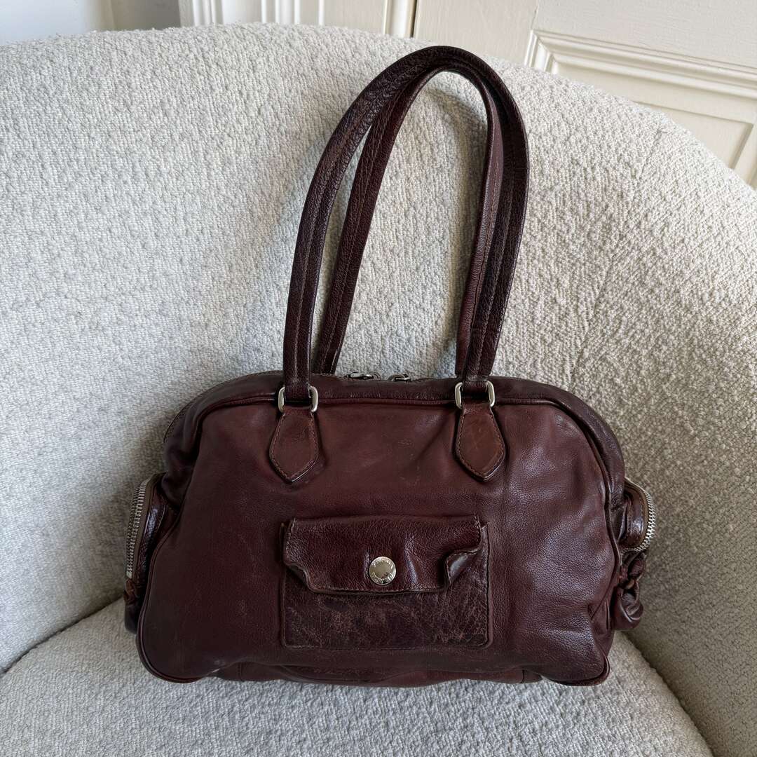 2006 Prada Washed Bauletto Brown Leather Shoulder Bag